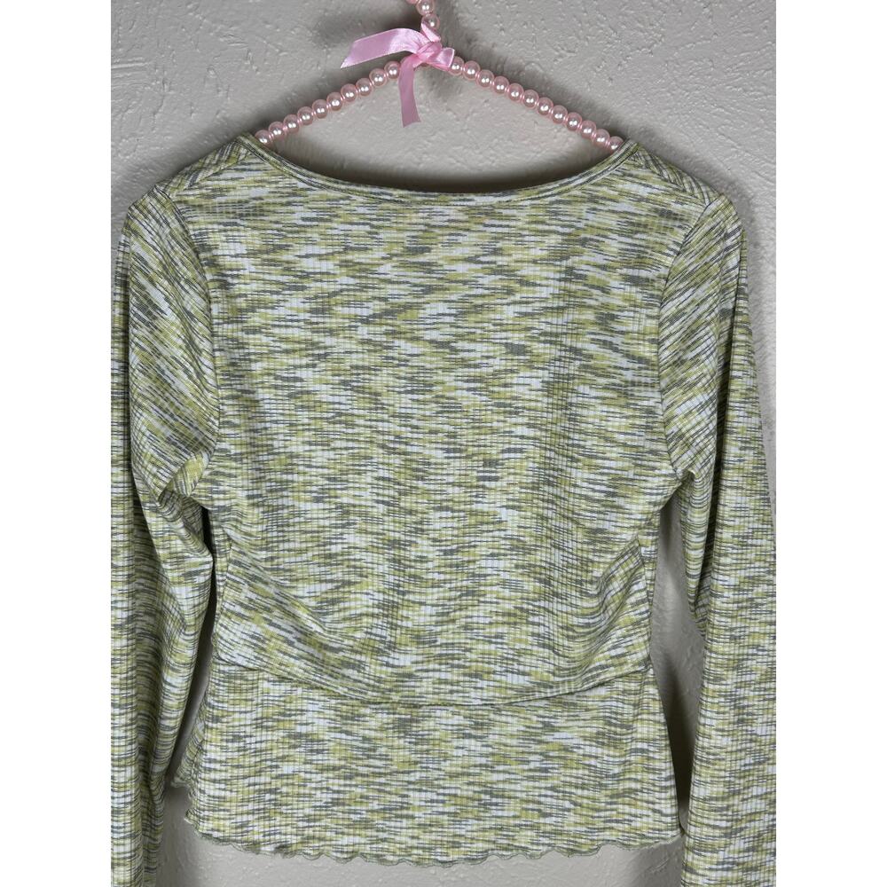 Lisa Says Gah Top Size Small Long Sleeve V-Neck Green Gray Y2K Shirt Made in USA - Picture 9 of 11
